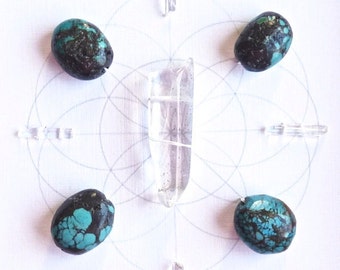 TURQUOISE -- CRYSTAL GRID--- framed crystal grid with sacred geometry