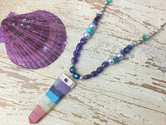 RAINBOW CHARKA NECKLACE- 7 Chakras- Necklace- Hippie- Crystal Necklace- Yoga Wear- Semi Precious- Crystal Jewellery- Vintage- Boho