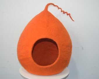 Orange Drop cat cave, cat bed, felted cat cave, hand made.