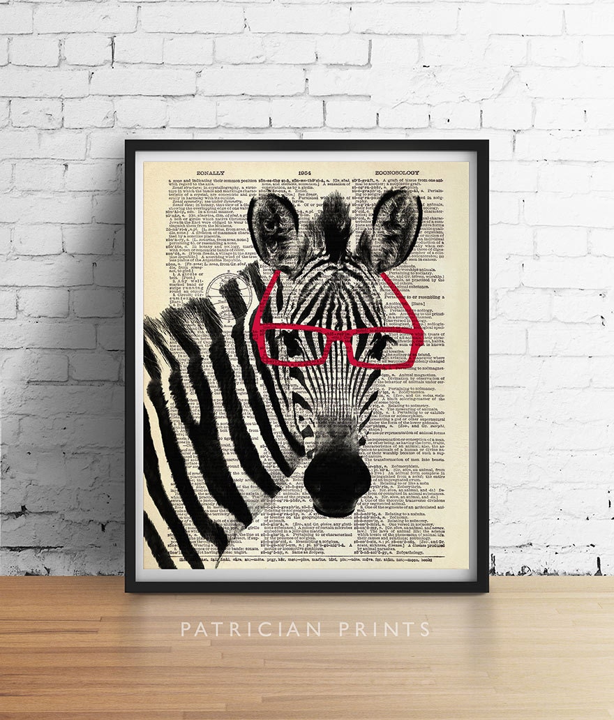 ZEBRA Wearing Red Glasses Art Print Poster Safari Animal