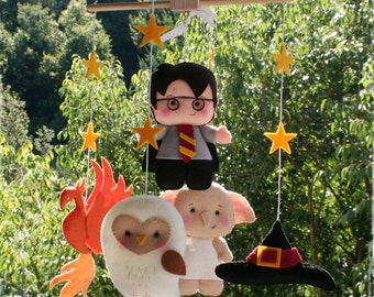 Harry Potter Baby Crib Mobile, Phoenix, Harry Potter, Dobby, Hedwig Owl, Sorting Hat, Wizard, Furniture BB Felt Dolls, Bedding Hanging 7
