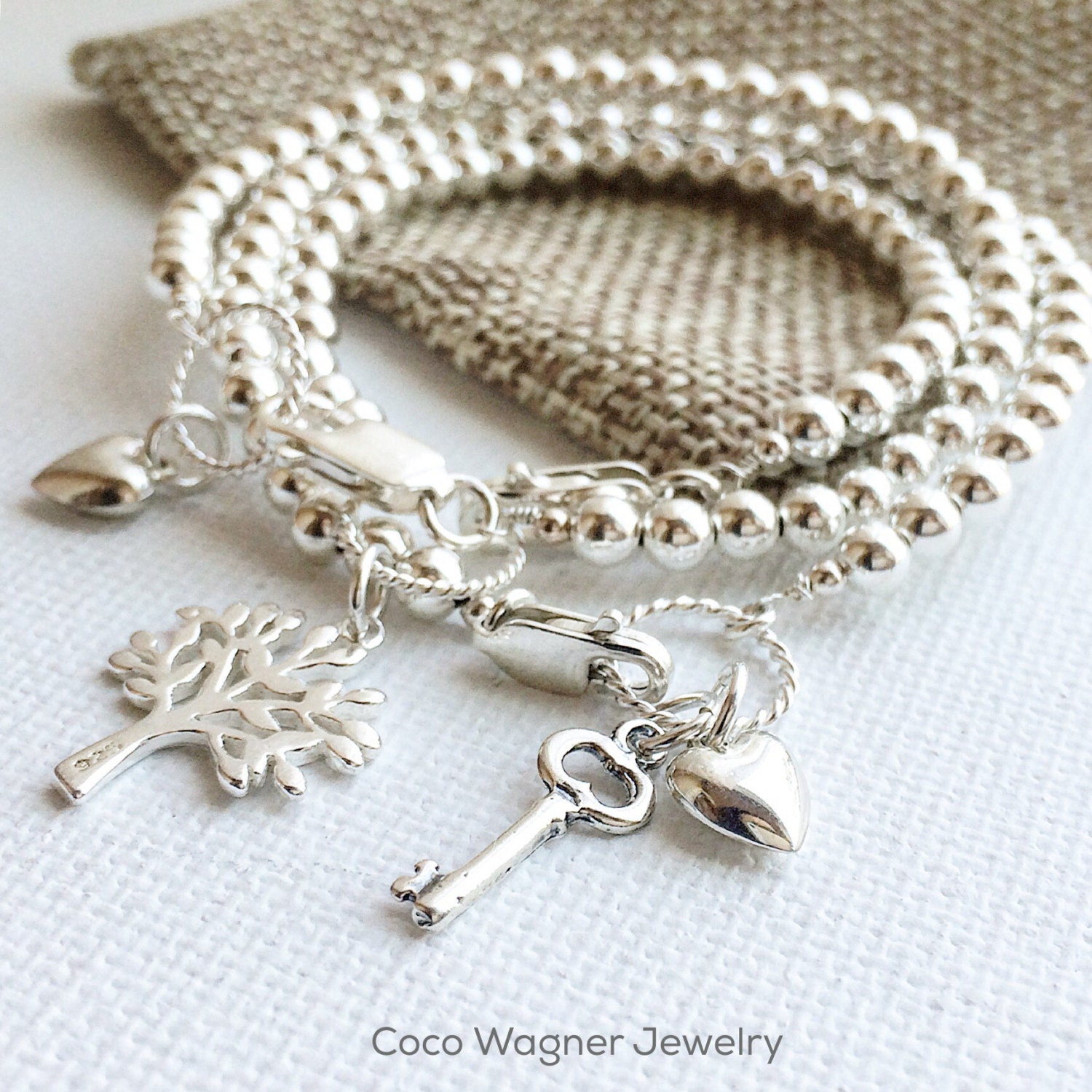 Ball Bracelet / Sterling Silver Beaded by CoCoWagnerJewelry