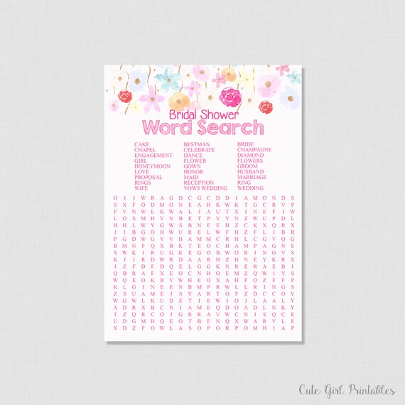 Modern Bride Bridal Shower Word Search by CuteGirlPrintables