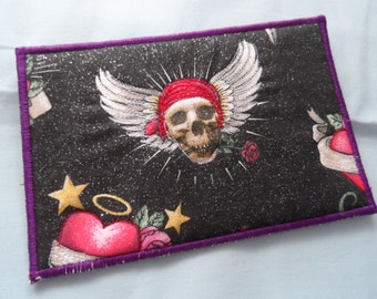 Quilted Postcard - Handmade Postcard - Skull Postcard - Patchwork Postcard - Fabric Postcard - Appliqué Postcard