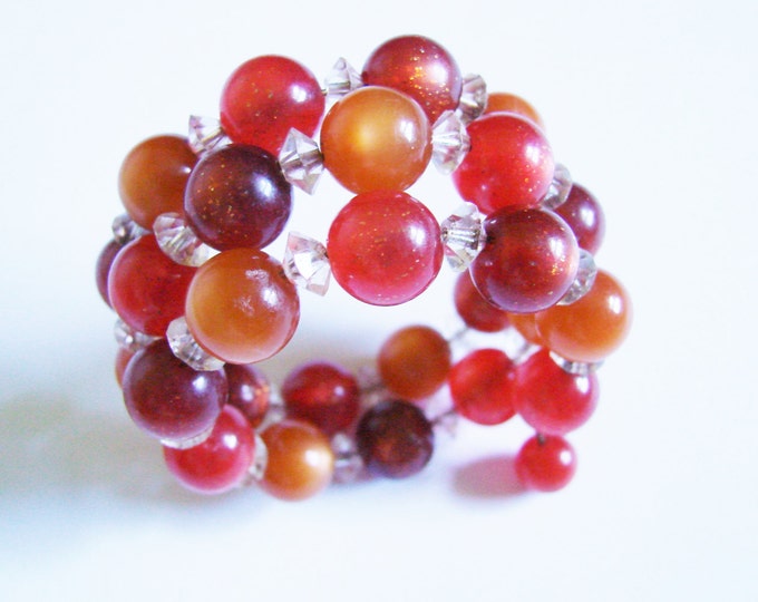 Vintage Lisner Bead Demi Parure / Bracelet / Earrings / Wire Wrap / Bold Color / Designer Signed / Jewelry / Jewellery