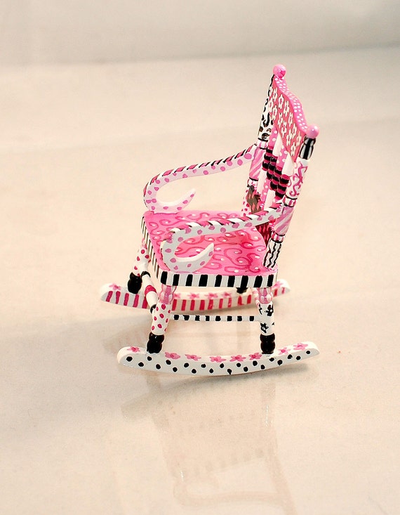 Items similar to Whimsical PINK & BLACK Rocking Chair 112 Dollhouse
