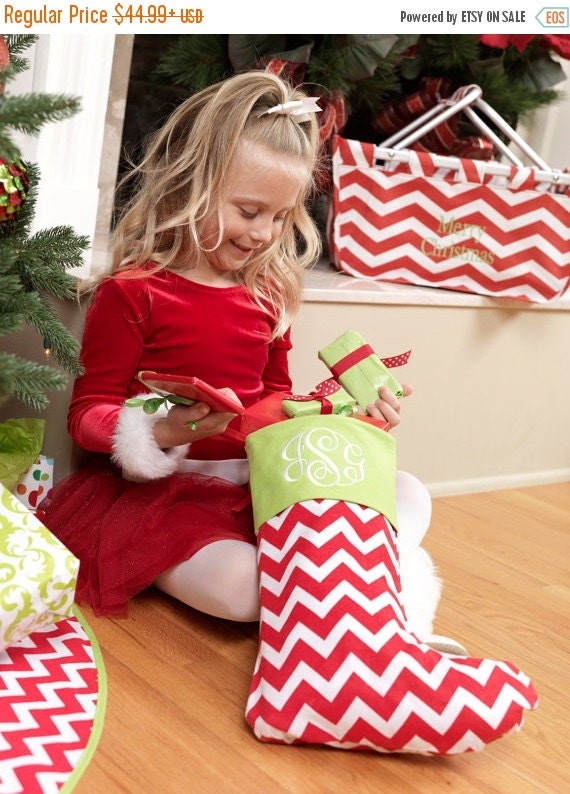 ON SALE: Personalized Christmas Stockings & Tree Skirts Red