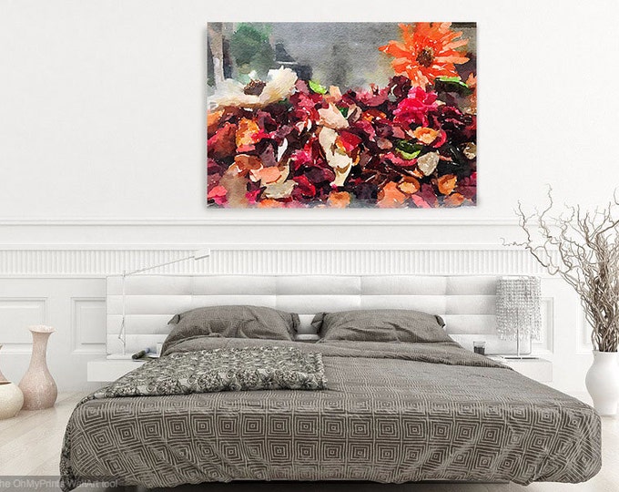 ORL-7341 Red Floral Setting, Large Floral Canvas Art Print up to 72", Large Colorful Flower Canvas, Flower Canvas Art Print by Irena Orlov