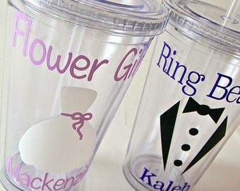 Ring Bearer or Flower Girl Tumbler Cup, Personalized Acrylic Cups, Bridal Party Acrylic Tumbler, Personalized Ring Bearer or Flower Girl Cup
