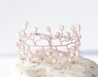 61_Rose gold bracelet pearls, twigs pearls bracelet, Pink gold wedding bracelet, branch bracelet, Wire jewellery bracelet rose gold, Gift.