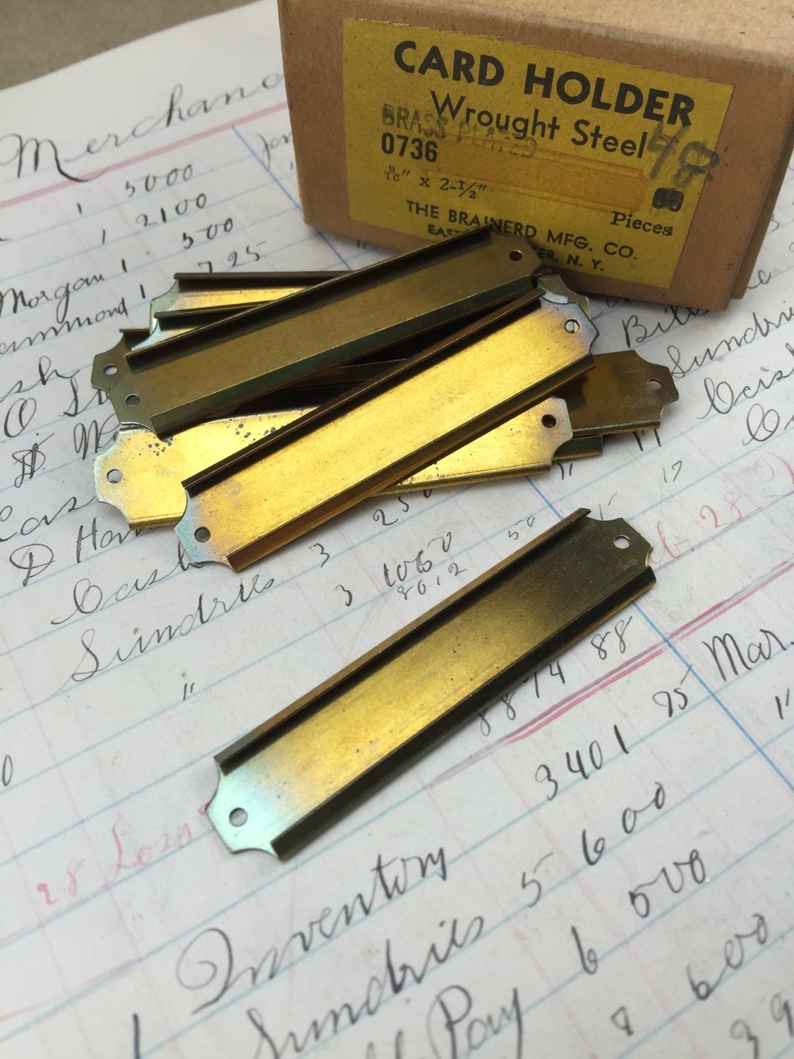 Vintage brass label holders for drawers antique drawer pull