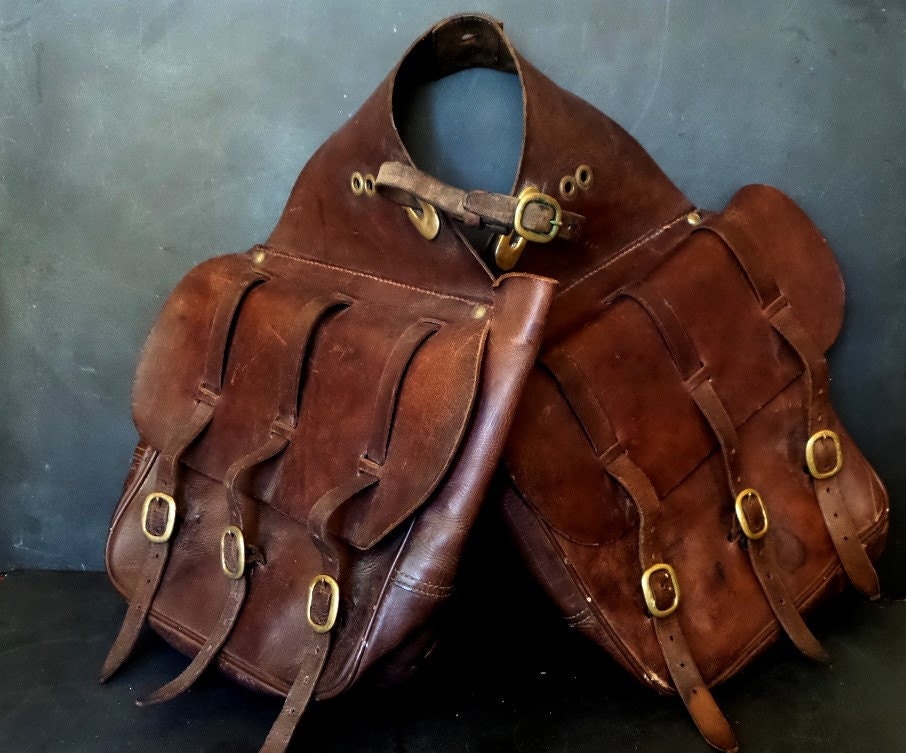 Antique French Saddle bag. Horse Saddle Bag. Pommel Bag.