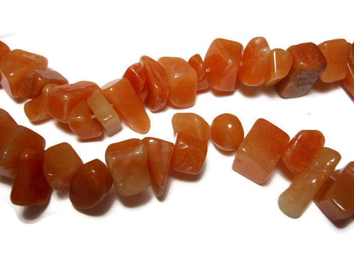 Red aventurine beads, large chip, natural gemstone, 15 inch strand, chips range from medium to large with an average size of large