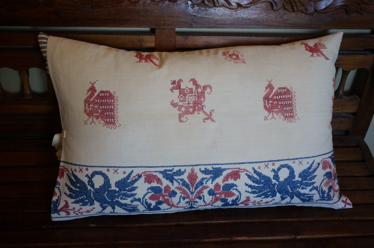 antique pillow 1800's embroidered linen decorative by NanLouise