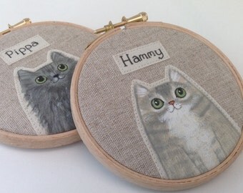 Personalised pet cat portrait - 4" custom cat portrait - made to order - Cute cat portait - pet memorial - cat lover gift - custom pet