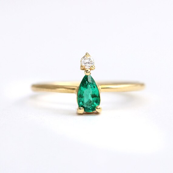 Pear Emerald Ring Emerald Engagement Ring Dainty Emerald