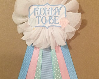 Hot Air Balloon Baby Shower Pin Mommy to be pin Flower Ribbon Pin Corsage mom to be mommy to be pin mama gender neutral its a boy its a girl