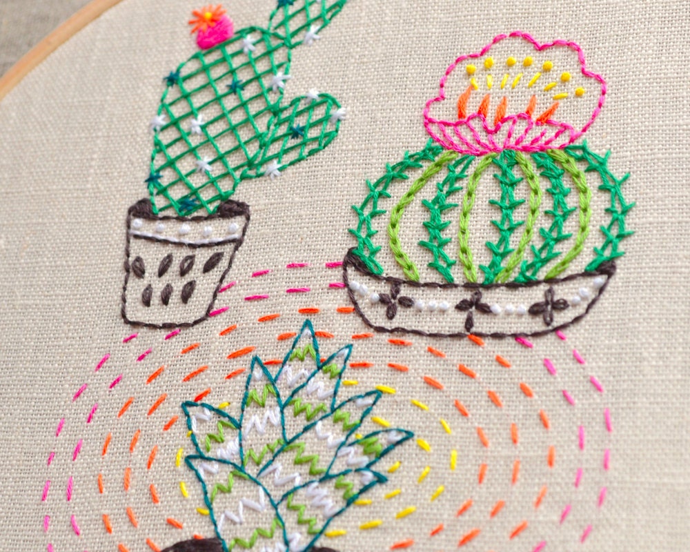 Cactus embroidery pattern, Hand embroidery pattern, PDF pattern, Cactus