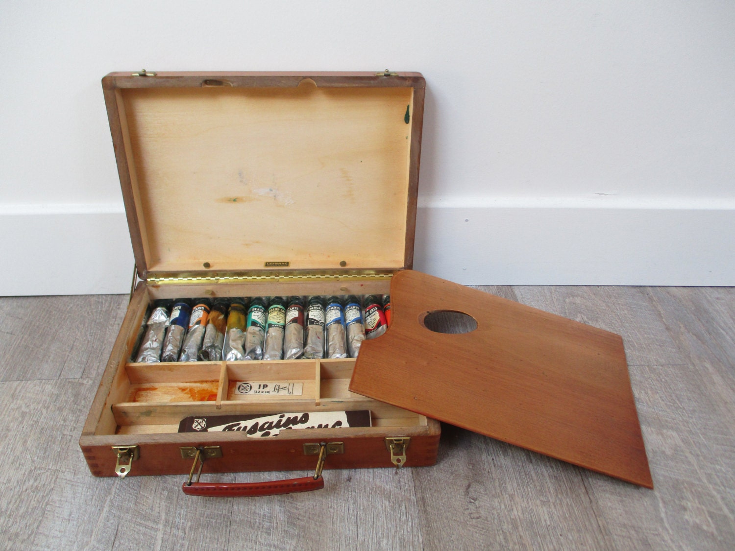 Vintage french artist paint box & wooden palette LEFRANC