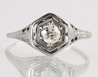Antique Engagement Ring - Antique Edwardian 14k White Gold Diamond Engagement Ring