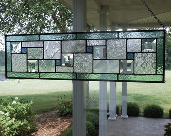 Stained Glass Panel Seafoam Green Window Transom