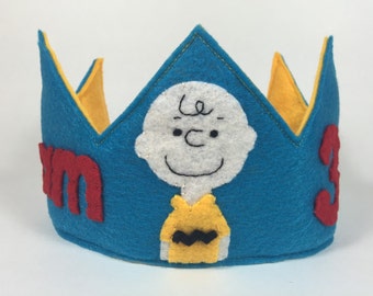 Charlie Brown Themed Felt Birthday Crown - Peanuts - Snoopy Birthday - Smash Cake