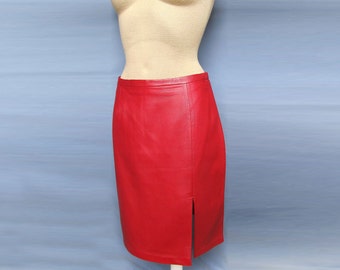 Cherry Red Hot Sexy Pencil Skirt Stylish Soft Italian Leather Long NEW