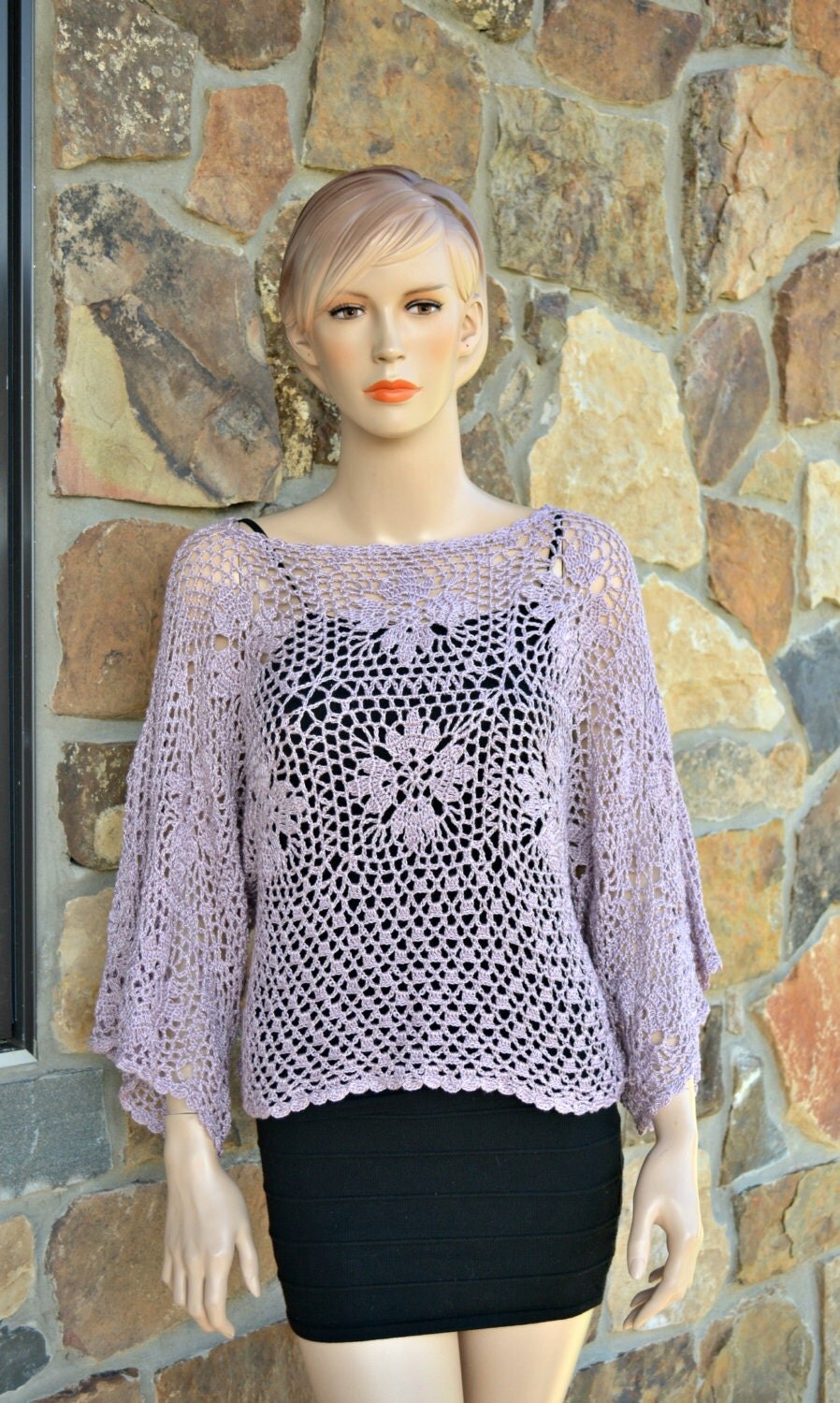 Crochet Tunic Lavender Hand Made Crochet Sweater Crochet