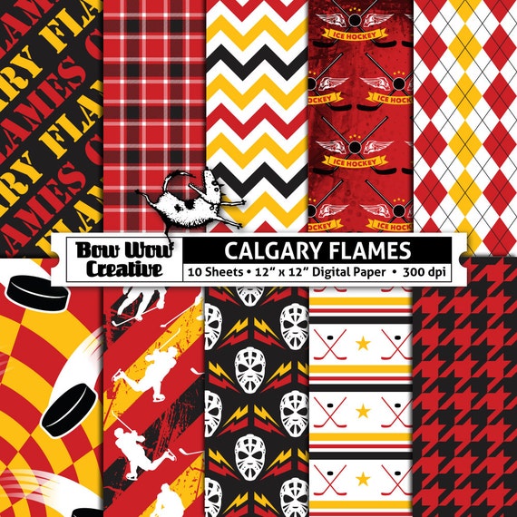 10 Calgary Flames Digital Papers for Scrapbooking Hockey