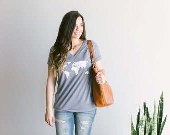 World Map Unisex Tshirt Design • Unique Travel Shirt • Super Soft Gray Tri-Blend Tee • Adventure Wanderlust Tshirt • FREE SHIPPING