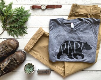 Papa Bear T-shirt • Unique Gift for Fathers • Hand-lettered Typographic Bear Design • Super Soft Gray Tee • Gift for Dads • FREE SHIPPING
