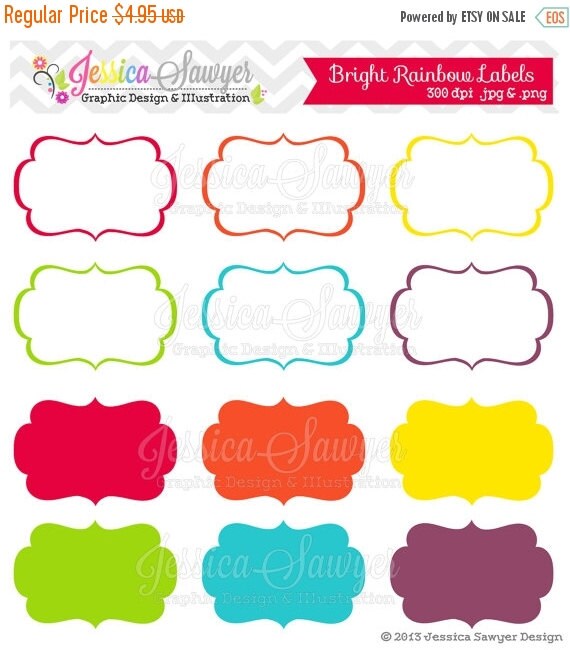 80% OFF - INSTANT DOWNLOAD, bright rainbow printable labels, rainbow digital frames, scrapbooking tags, printable rainbow party, party labe Il_570xn