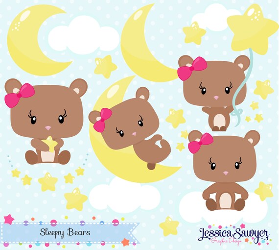 girls sleepy bear clipart and vectors for personal and commercial use Il_570xn