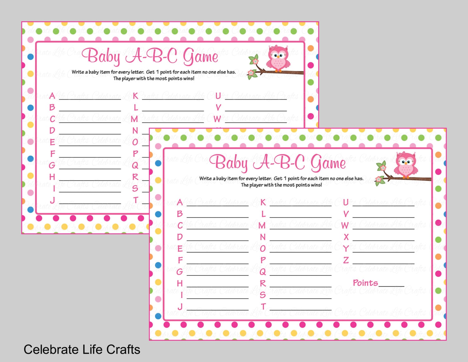 Baby ABC Game Baby Shower Game Printable Baby Shower Games