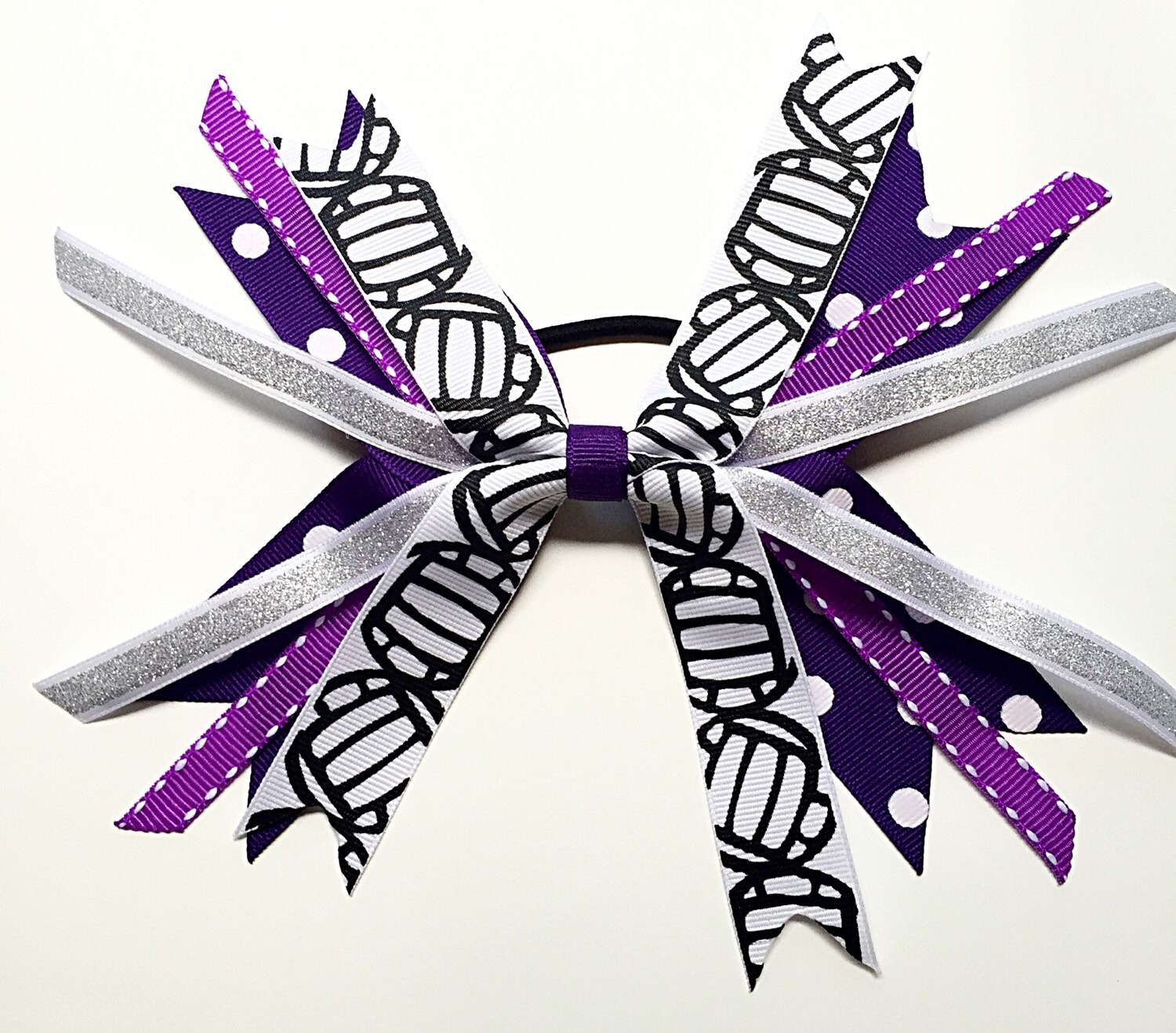 Custom Team Colors Purple and Silver Volleyball Hair Bows