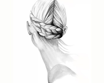 Braided, print from original watercolor and mixed media fashion illustration by Dena Cooper