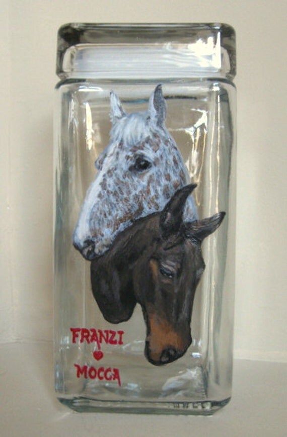 Horse Painting Custom Canister Treat Jar Riding Decor