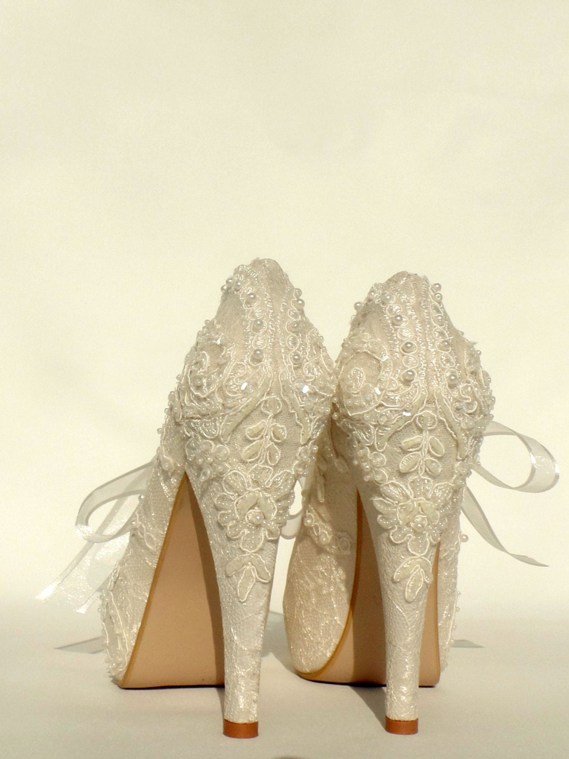 Wedding Shoes Bridal Shoes Embroidered Ivory Lace with