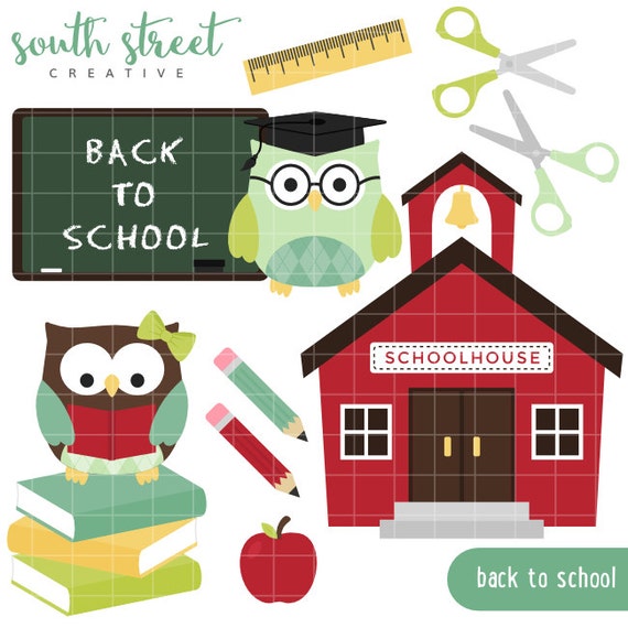 School, Owls, Books, Schoolhouse, Cute Clipart, Personal & Small Commercial Use, Vector Clip Art, Instant Download, png, jpeg, eps Il_570xn