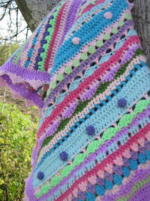 Afghan crochet baby blanket bubbles colorful bright