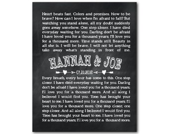 Wedding Wall Canvas Art - Any song lyrics - Wedding Vows - Customized Anniversary Wedding Gift - Wedding Song - Chalkboard look - Wall Decor