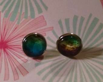 Green and blue space matter earrings