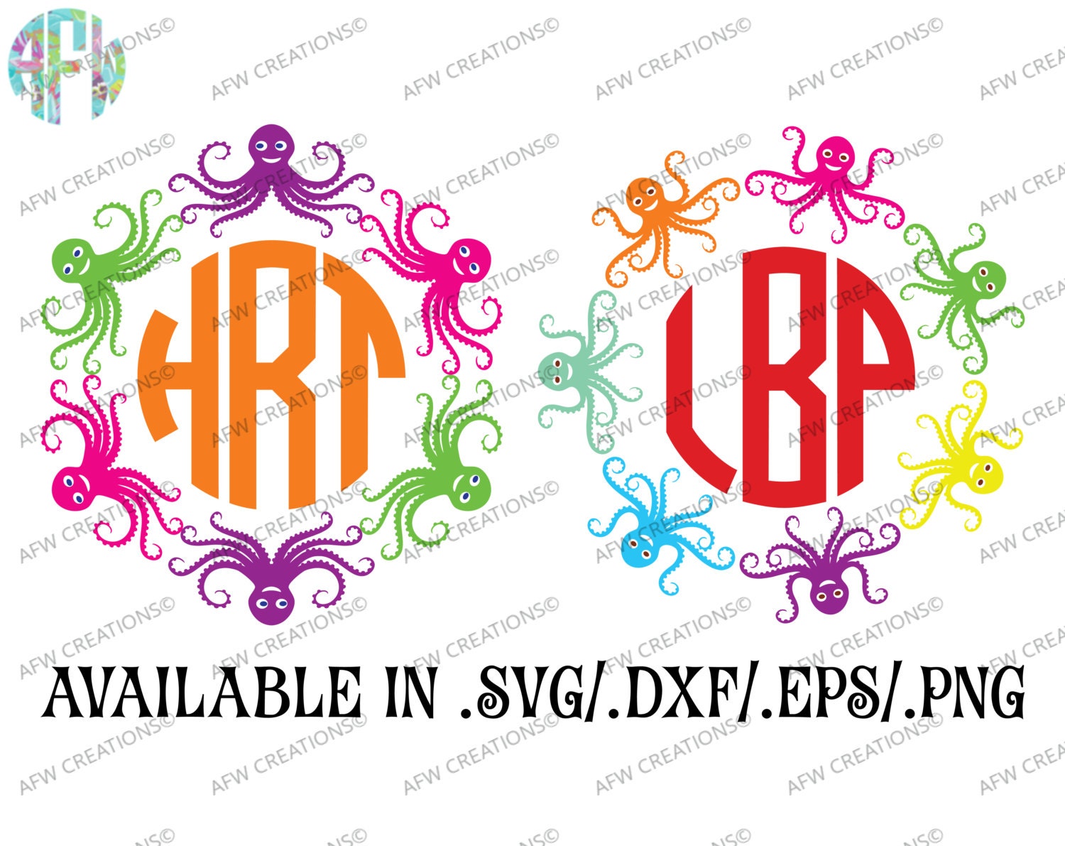 Download Digital Cut Files, Octopus Monogram Frame, SVG, DXF, EPS, Ocean, Animal, Beach, Summer, Marine ...