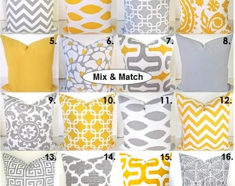 YELLOW PILLOW Covers Gray Decorative Pillows Yellow Throw Pillow Covers Gray and Yellow pillow .All Sizes 14x14 16x16 18 20 Sale. Home decor