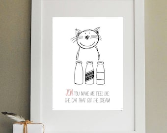 Cat That Got The Cream Valentine Print/ Valentine's Day Gift/ Gift for Valentine/ Gift for Wife/ Gift for Husband