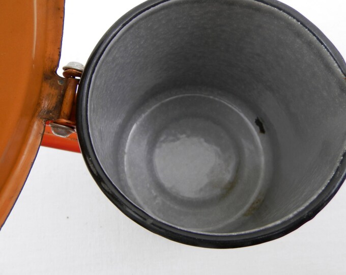Vintage French Chippy Bright Orange Enamel Pitcher, French Country Decor Enamelware Milk Jug, Retro Kitchenware from France