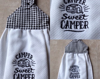 Hanging kitchen towels, sweet camper towel