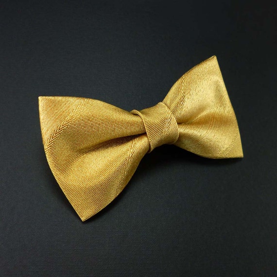 Shiny satin gold clip on bow tie adult size art deco prom or