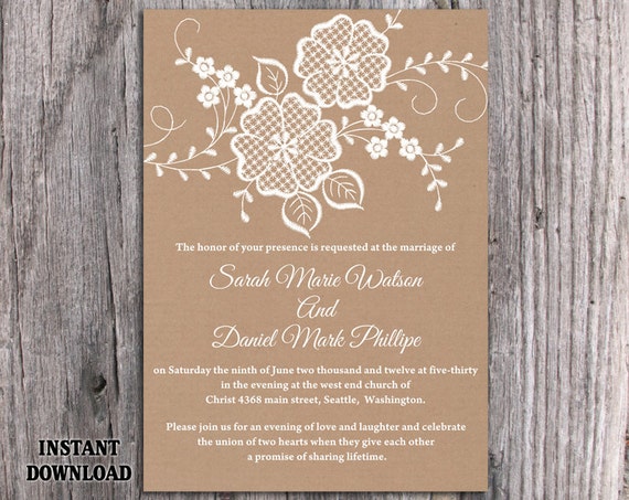 DIY Lace Wedding Invitation Template Editable Word File Download Printable Rustic Wedding Invitation Burlap Vintage Floral Invitation