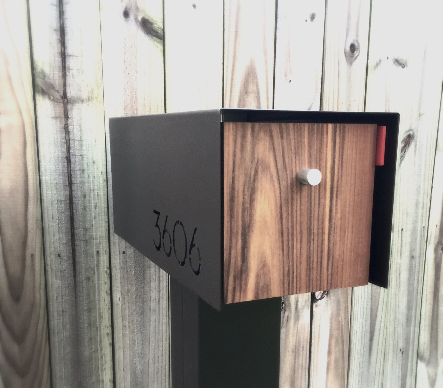 Modern Mailbox Mahogany Colored Shell Custom Address